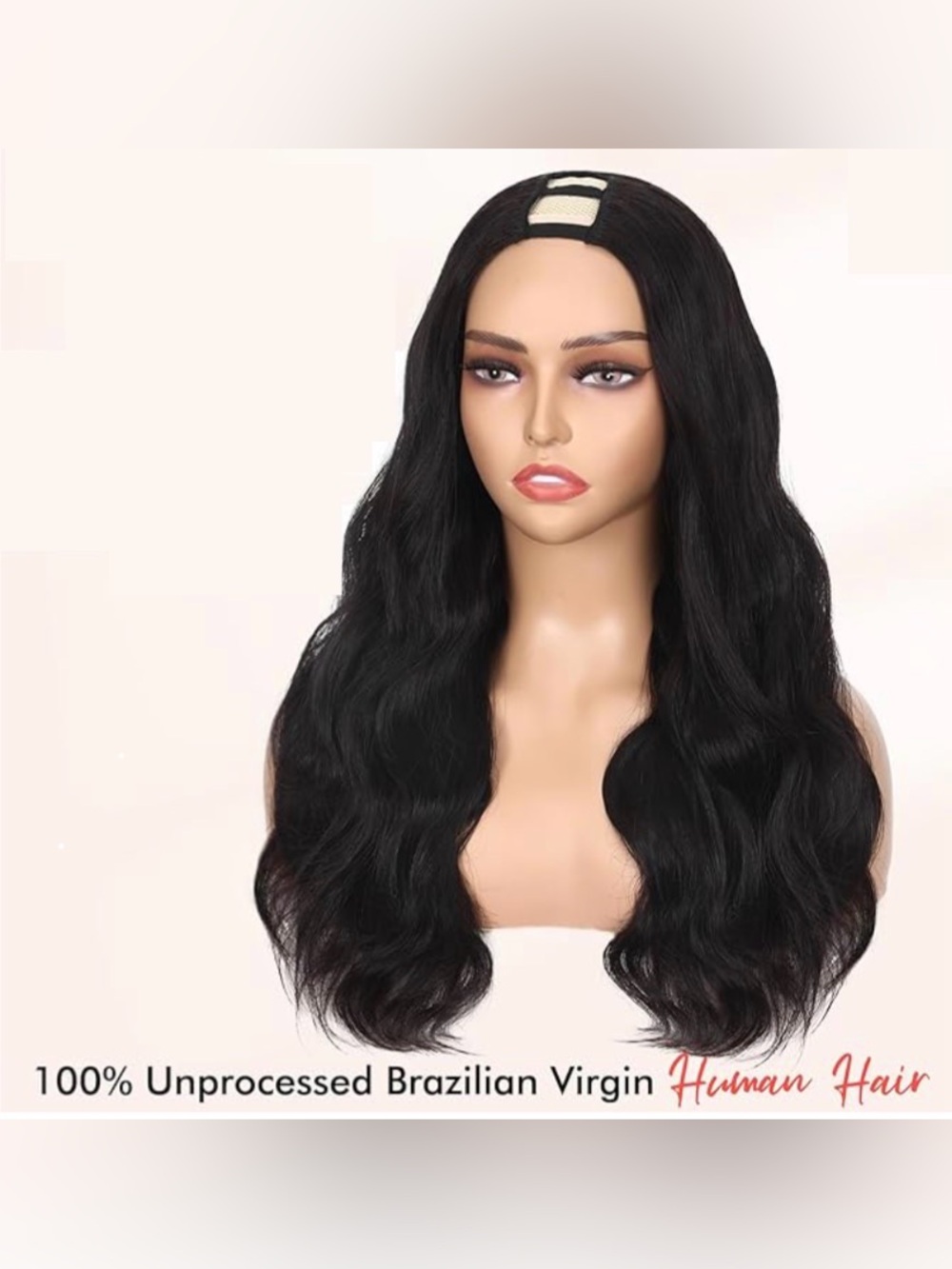 20” Natural Black V Part Human Hair Wig Body Wave Women #TH1